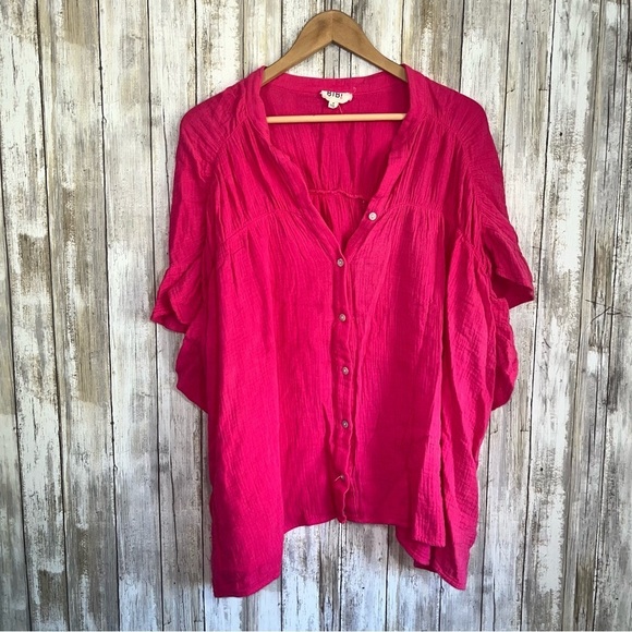 BiBi Tops - Bibi Pink Oversized Button Blouse
